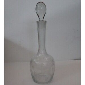 Vintage Barware Etched Floral Decanter Clear‎ Ball Stopper
